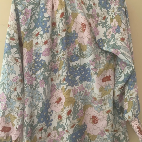 Womens V Neck Tie Front Long Sleeve Floral Blouse in Blue sz small - Picture 11 of 12